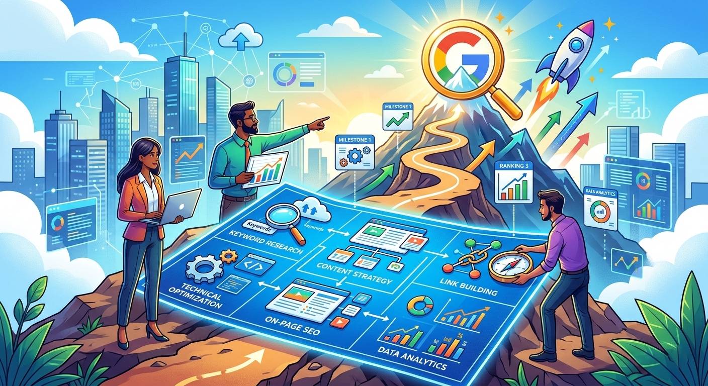 Estratégia de SEO: caminho para o topo do Google com foco em conteúdo de valor, SEO técnico, on-page e construção de autoridade